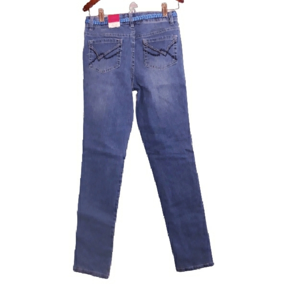 SO Star Patch Skinny Jeans with Braided Belt - Girl's Size 14 Embellished Jeans - Picture 2 of 12